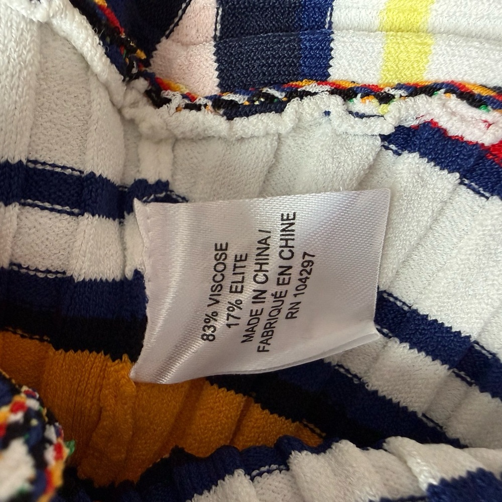 Milly Striped Knit Dress Asymmetrical Hem V Neck Multicolor Size L - Picture 12 of 13